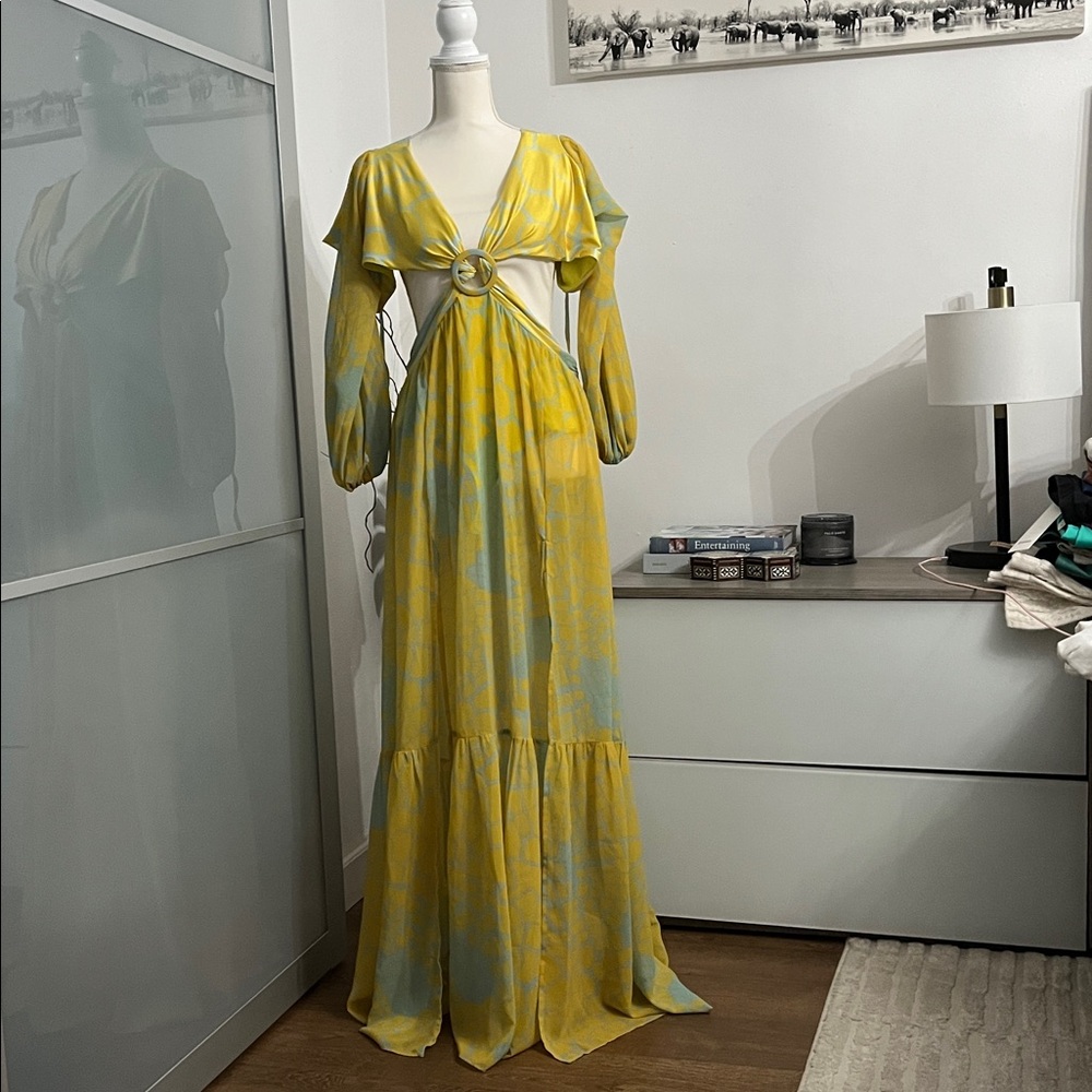 Velvet Yellow and Blue Patterned Fabric